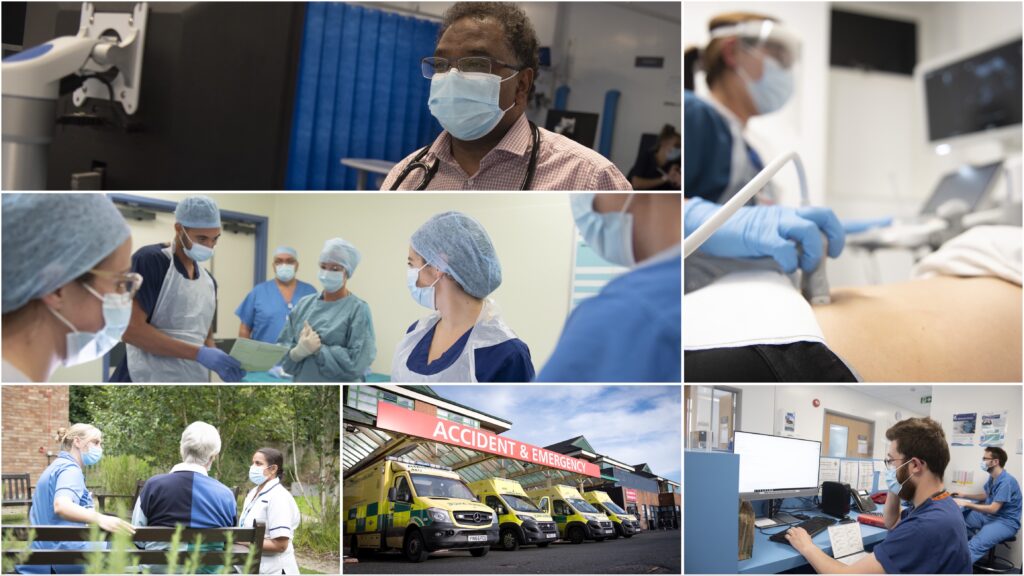 Bolton helping its community as shown by six photo montage of NHS staff in community and hospital settings