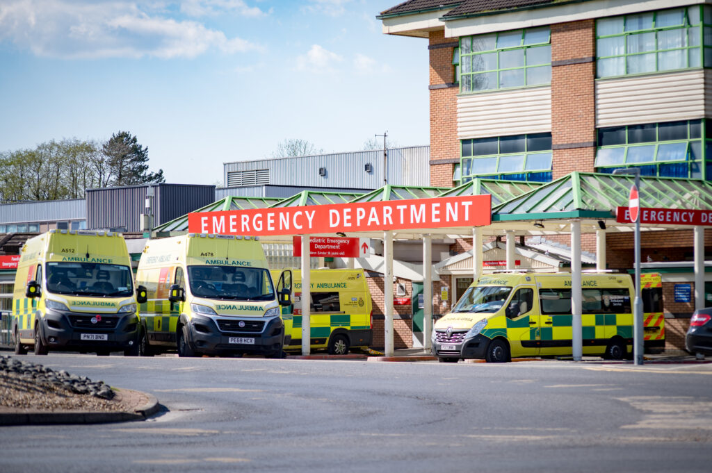 Multiple ambulances outside Royal Bolton Hospital to signify Bolton hospital is under pressure
