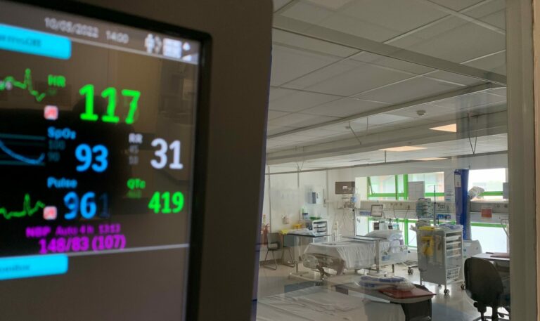 Patient monitor display in Critical Care Unit at Royal Bolton Hospital