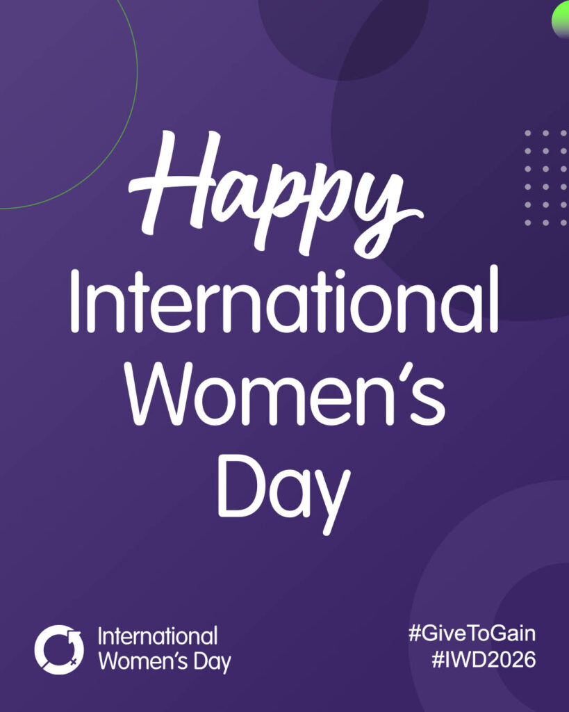 Graphic says Happy International Women's Day and features logo