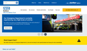 A screenshot of Bolton NHS Foundation Trust's new website homepage