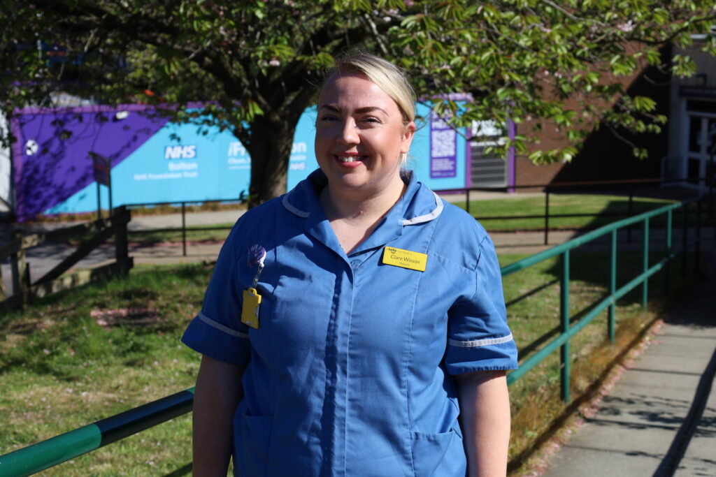 Clare Wisson smiles for a photo outside the Maternity Unit at Royal Bolton Hospital