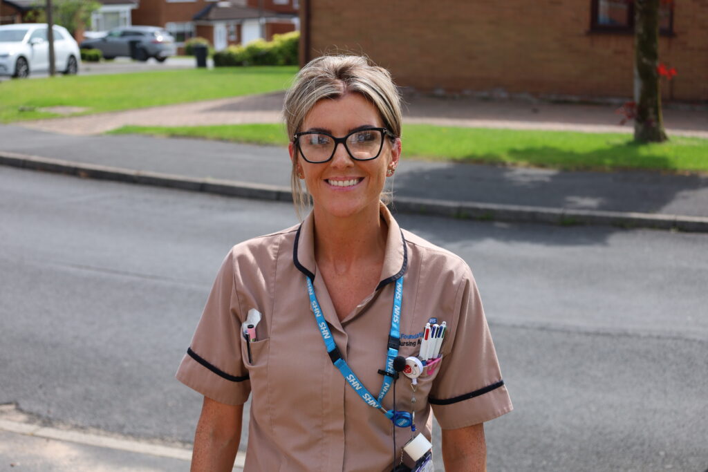 Nursing Associate Kirsty on street in Westhoughton