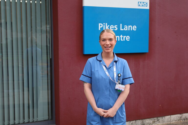 Community nurse Claire Wright stands outside Pikes Lane Centre for a picture