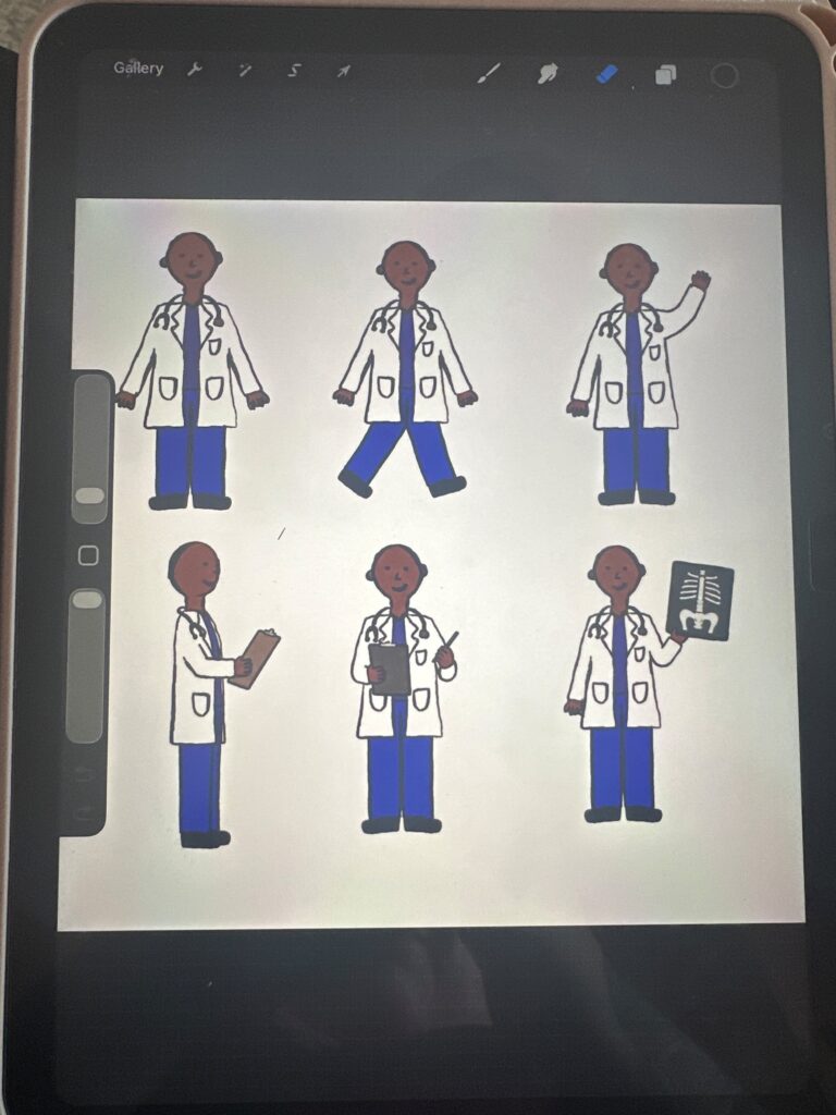 A picture of Holly's drawings, including one of the characters in her book