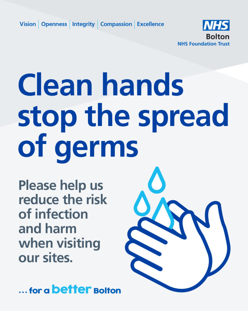 A graphic telling people to clean their hands to stop the spread of germs
