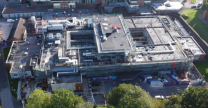 An aerial view of the Maternity and Women's Health Unit and Royal Bolton Hospital as construction continues