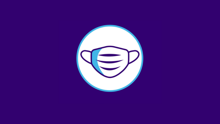 Graphic of a face masks on a purple background